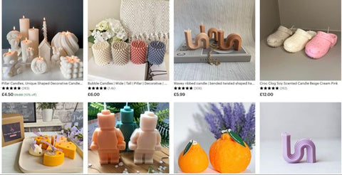 A selection of fun-shaped candles from various sellers on <span data-mce-fragment="1"><a href="https://www.etsy.com/market/fun_shaped_candle" data-mce-fragment="1" data-mce-href="https://www.etsy.com/market/fun_shaped_candle">Etsy marketplace</a></span>.