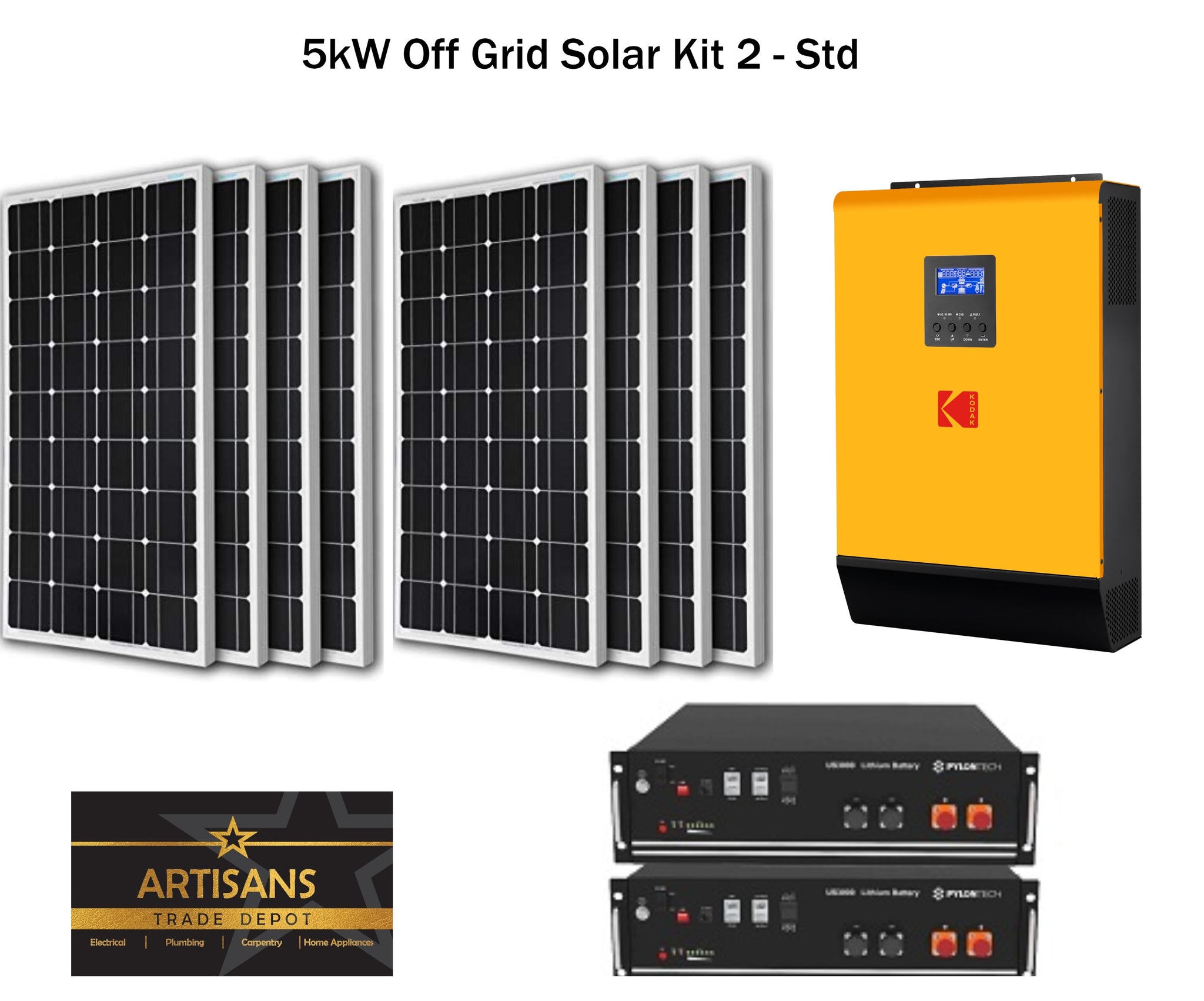 5kW Off Grid Solar Kit 2 - STD - (PV Panels, Inverter & Lithium Ion Ba