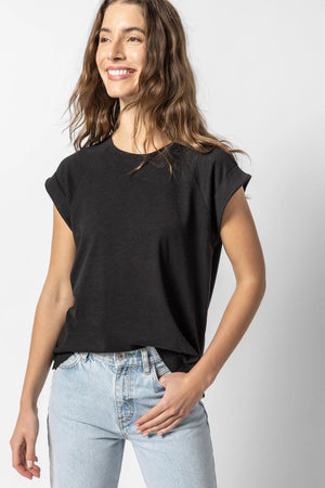 Boxy Cuffed Sleeve Crewneck Shirt - Rhodes Boutique
