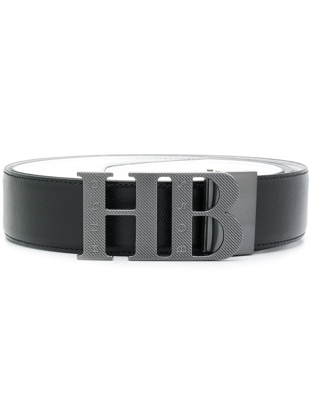 BOSS Reversible leather belt with milled monogram buckle Black