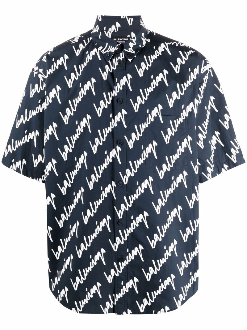 Mens Logomania All Over Shirt Large Fit in Black  Balenciaga US