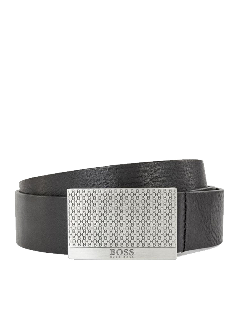 BOSS Tanned-leather belt with monogram plaque buckle