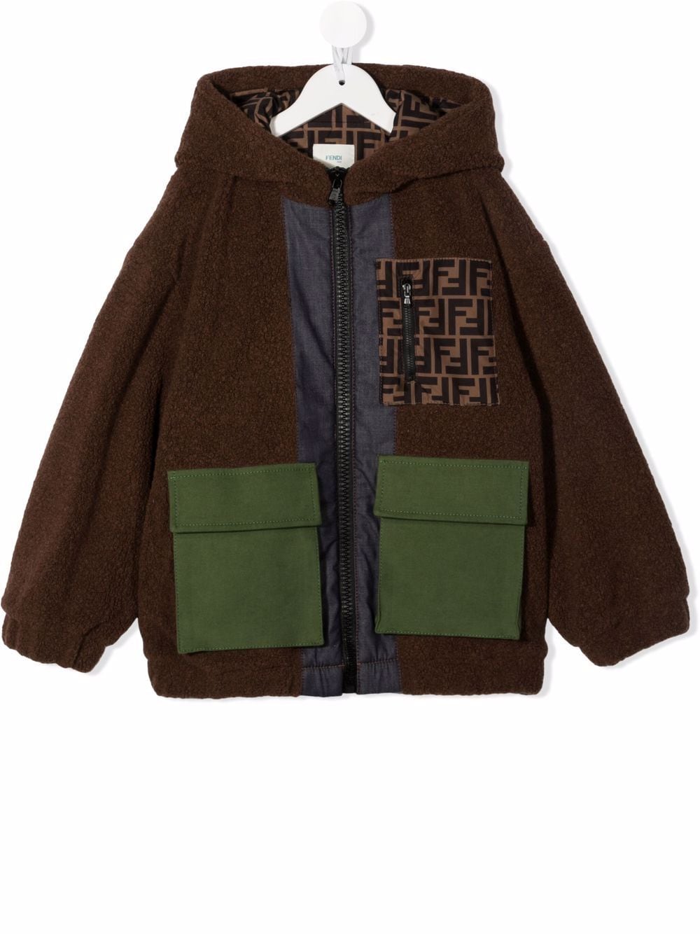 FENDI KIDS FF Logo Print Wool Jacket Brown