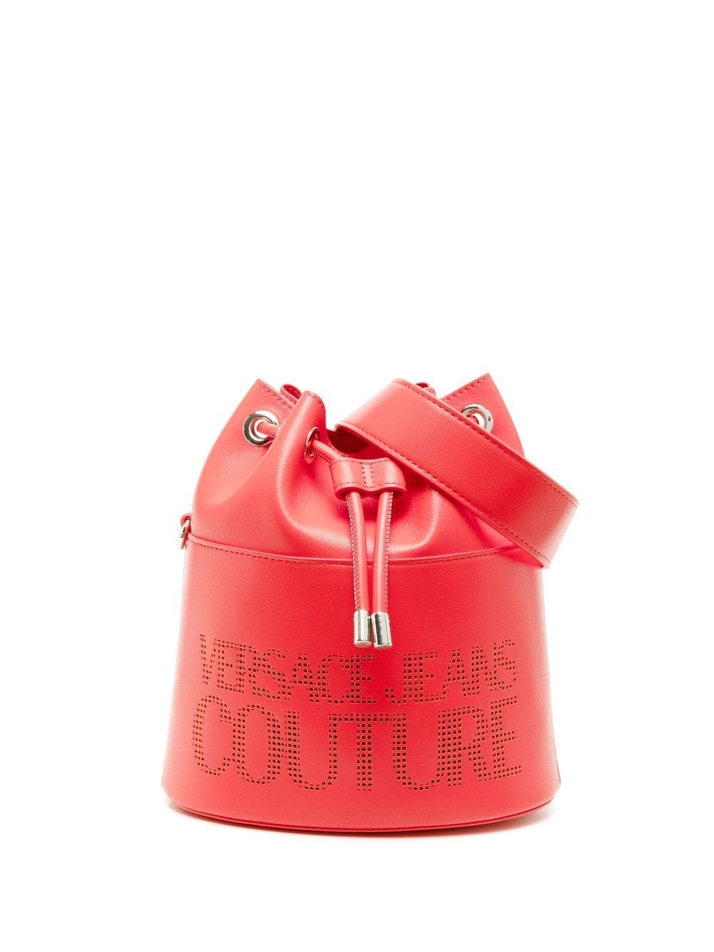 VERSACE JEANS COUTURE WOMEN Perforated-logo bucket bag Red