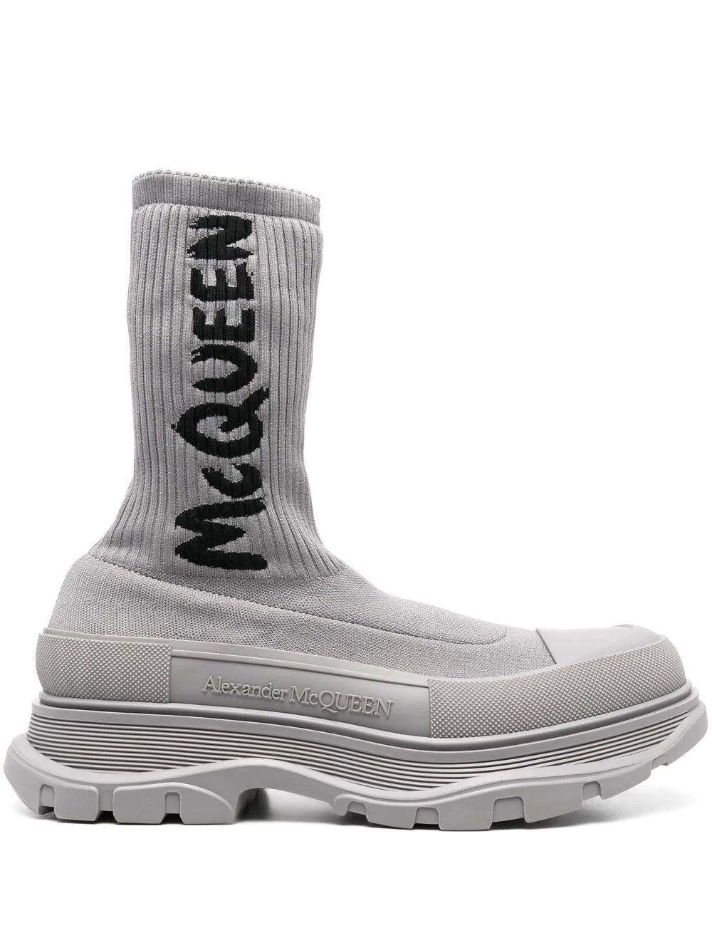 ALEXANDER MCQUEEN Graffiti Knit Tread Slick Boots Grey