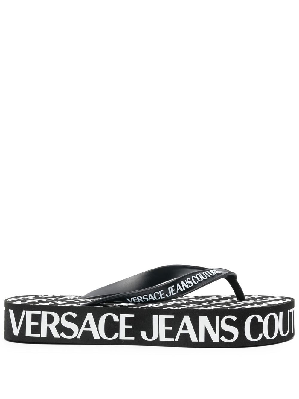 VERSACE WOMEN Logo Print Flip Flops Black