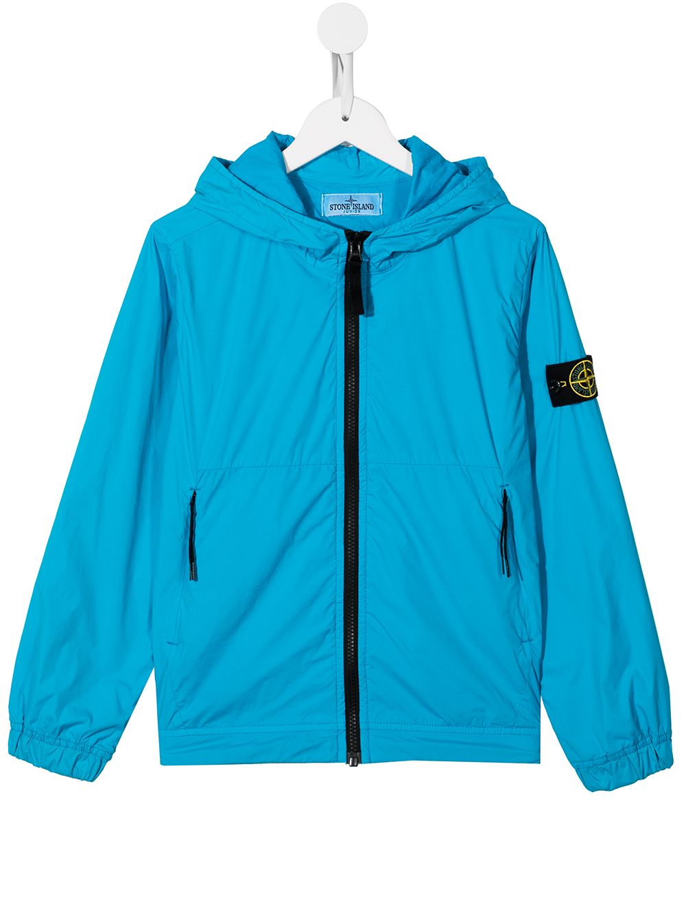 STONE ISLAND KIDS Zip-front hooded rain jacket Blue