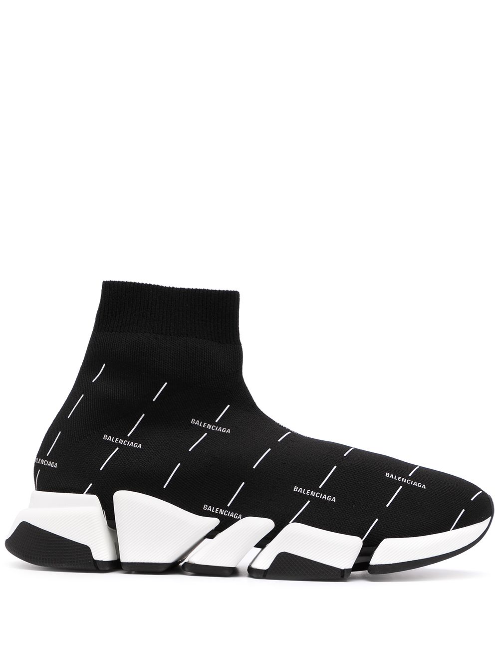 BALENCIAGA Speed 2.0 All Over Logo Print Sneakers Black / White sole