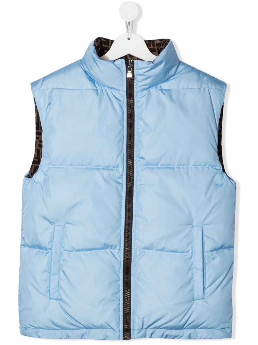 FENDI KIDS FF monogram-print reversible gilet Blue/Brown