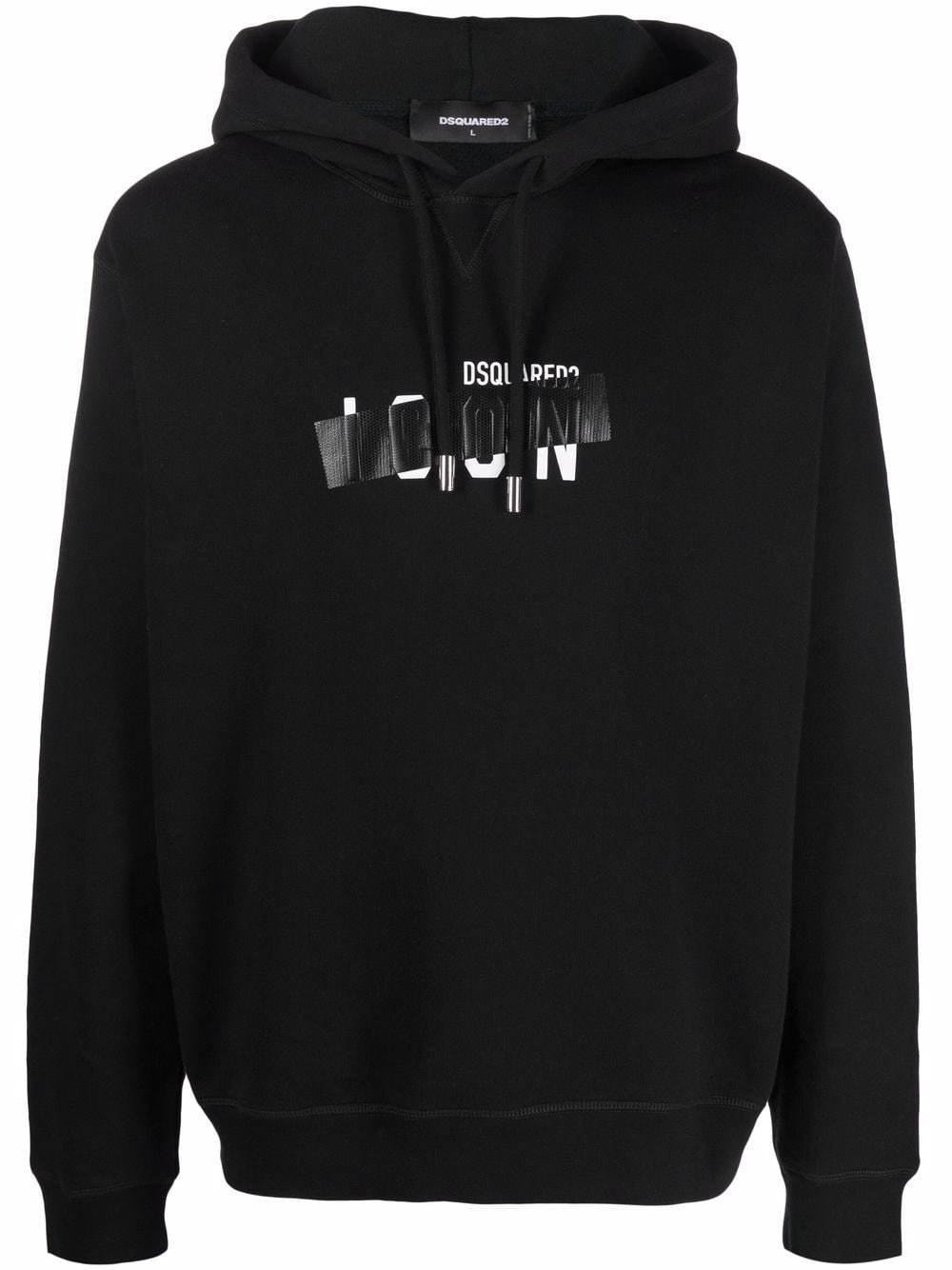 DSQUARED2 Logo-tape long-sleeved hoodie Black