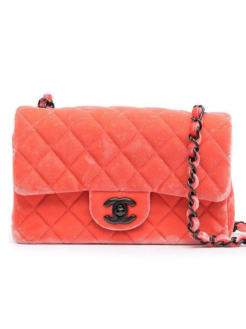 Chanel Pink Velvet Pearl Crush Mini Square Flap Bag with Champagne and   Sellier