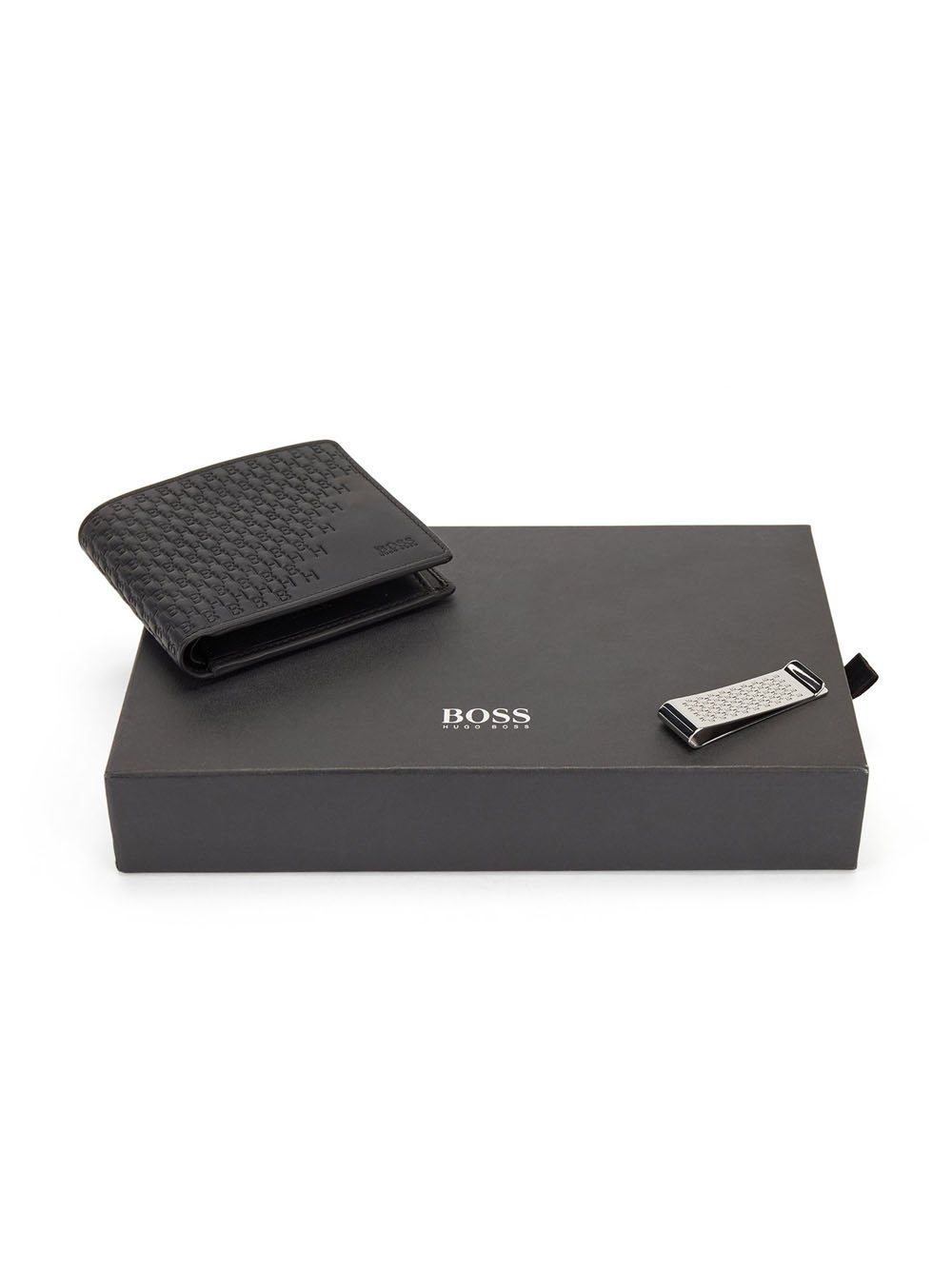BOSS Gift Box Leather Logo Wallet & clip Black
