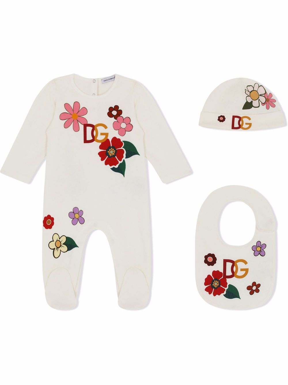 DOLCE & GABBANA BABY Floral logo-print Babygrow White