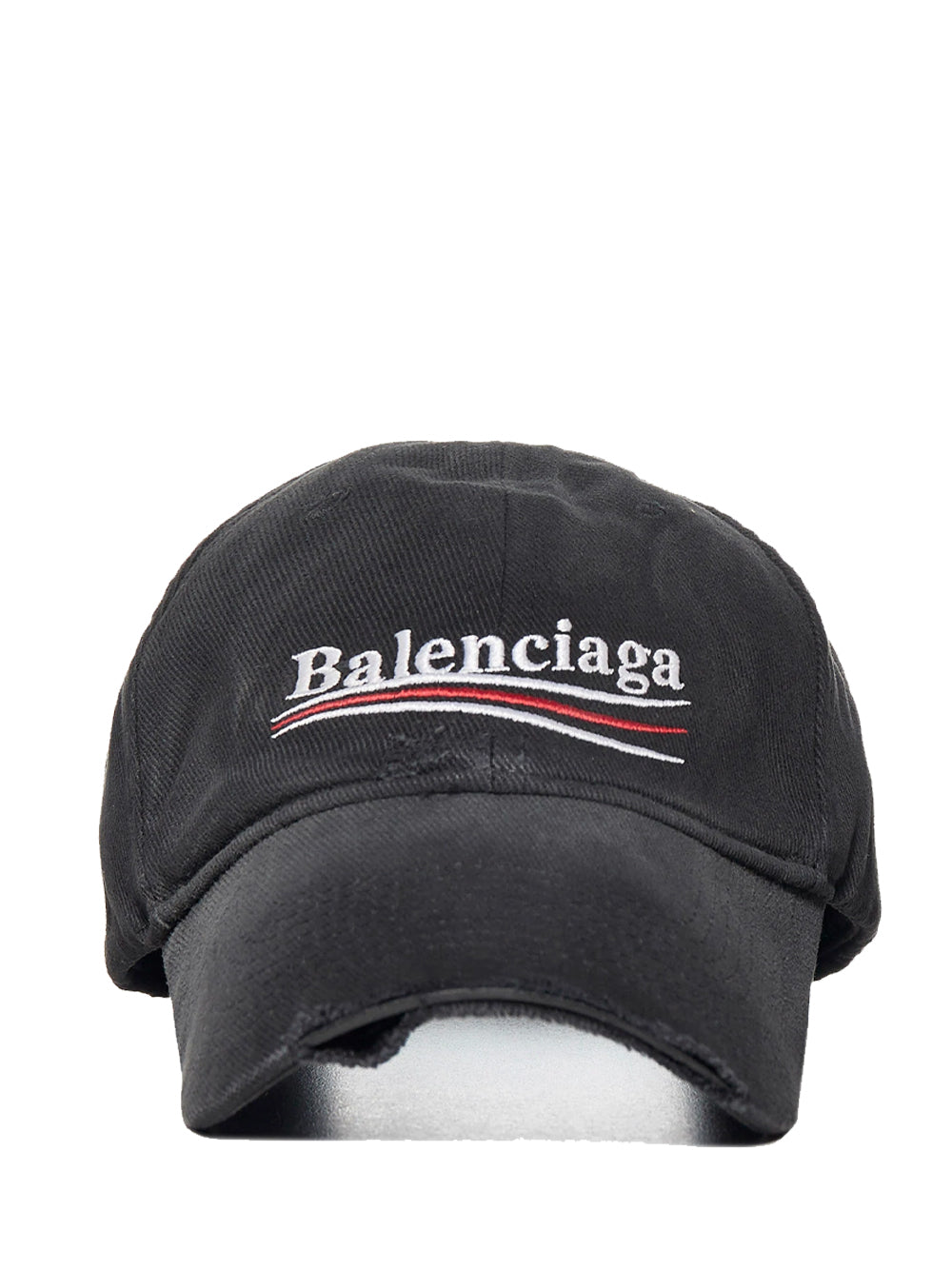 BALENCIAGA Political Logo Distressed Baseball Cap Black