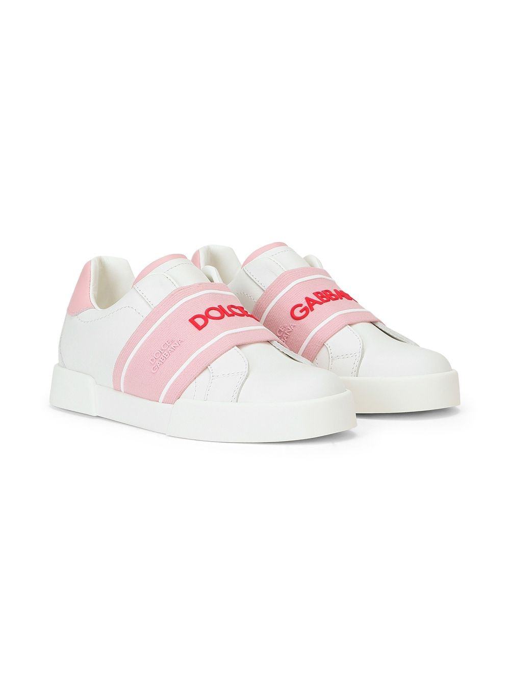 DOLCE & GABBANA KIDS Touch strap sneakers White/Pink 