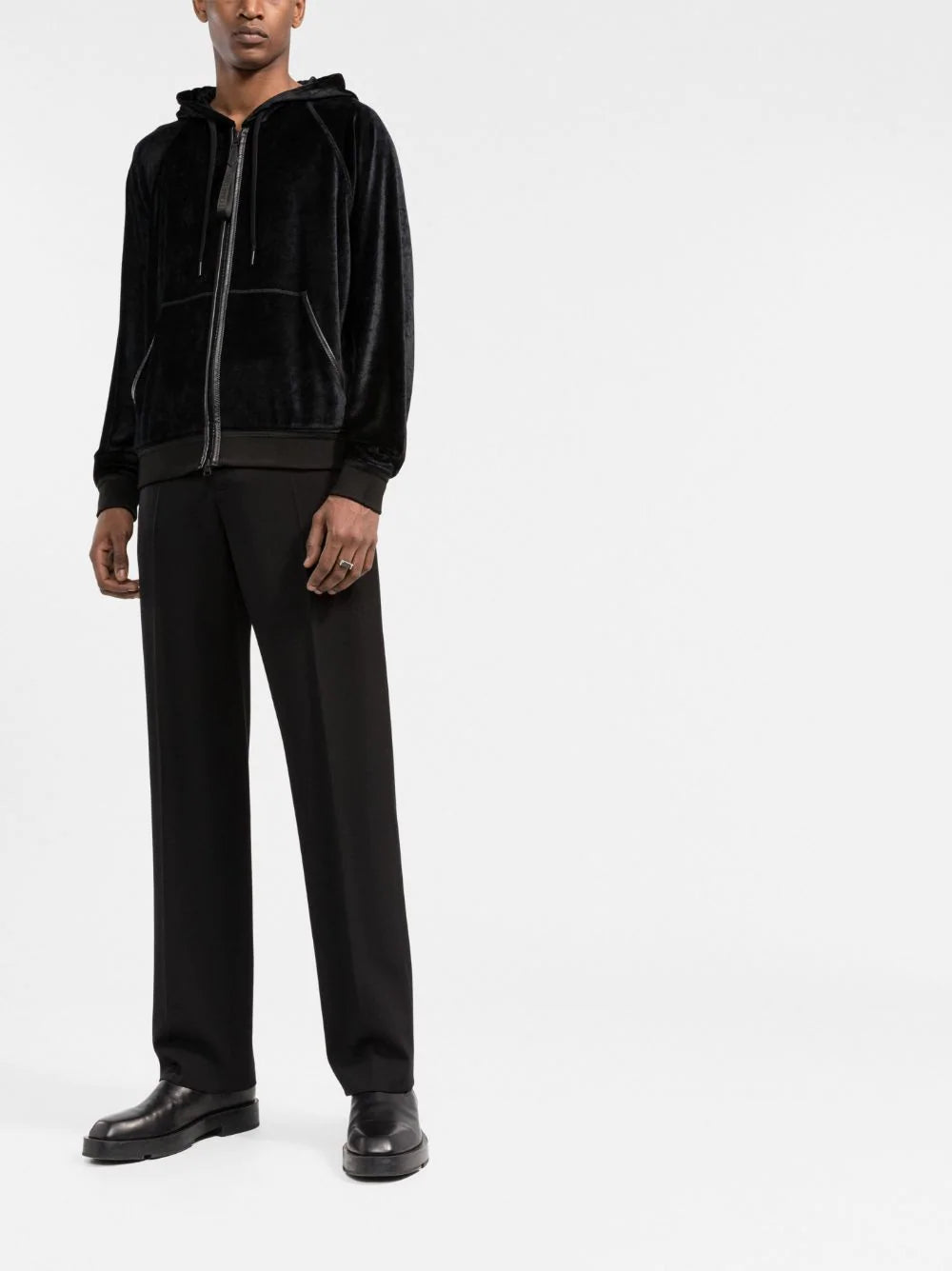 TOM FORD Velour Zipped Hoodie Black 