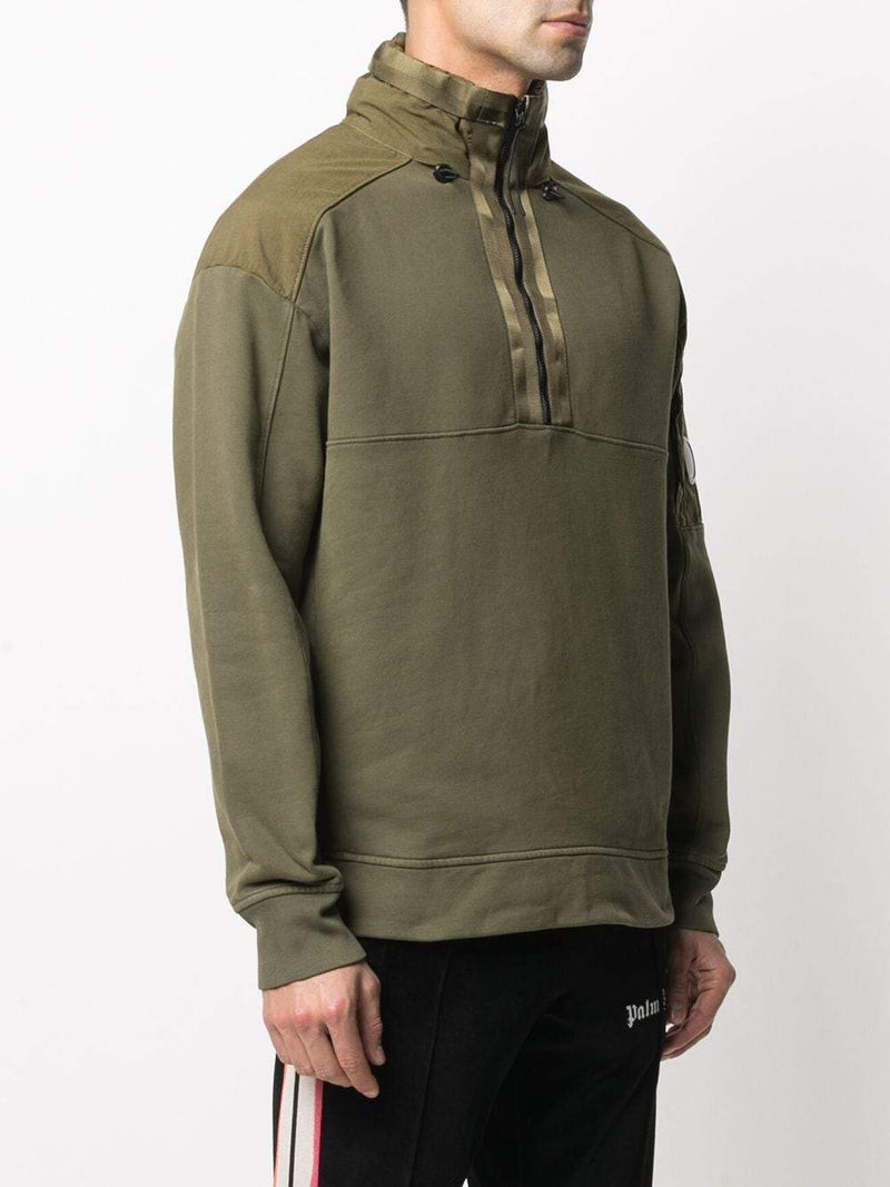 C.P COMPANY Half Zipped Hooded Sweatshirt Green - Maison De Fashion 