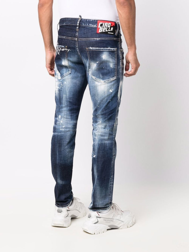 DSQUARED2 Ciao Bella Patch Distressed Jeans Blue | MAISONDEFASHION.COM