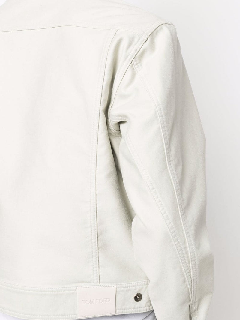 TOM FORD Zipped Brushed Cotton Shearling Collar Jacket Beige |  