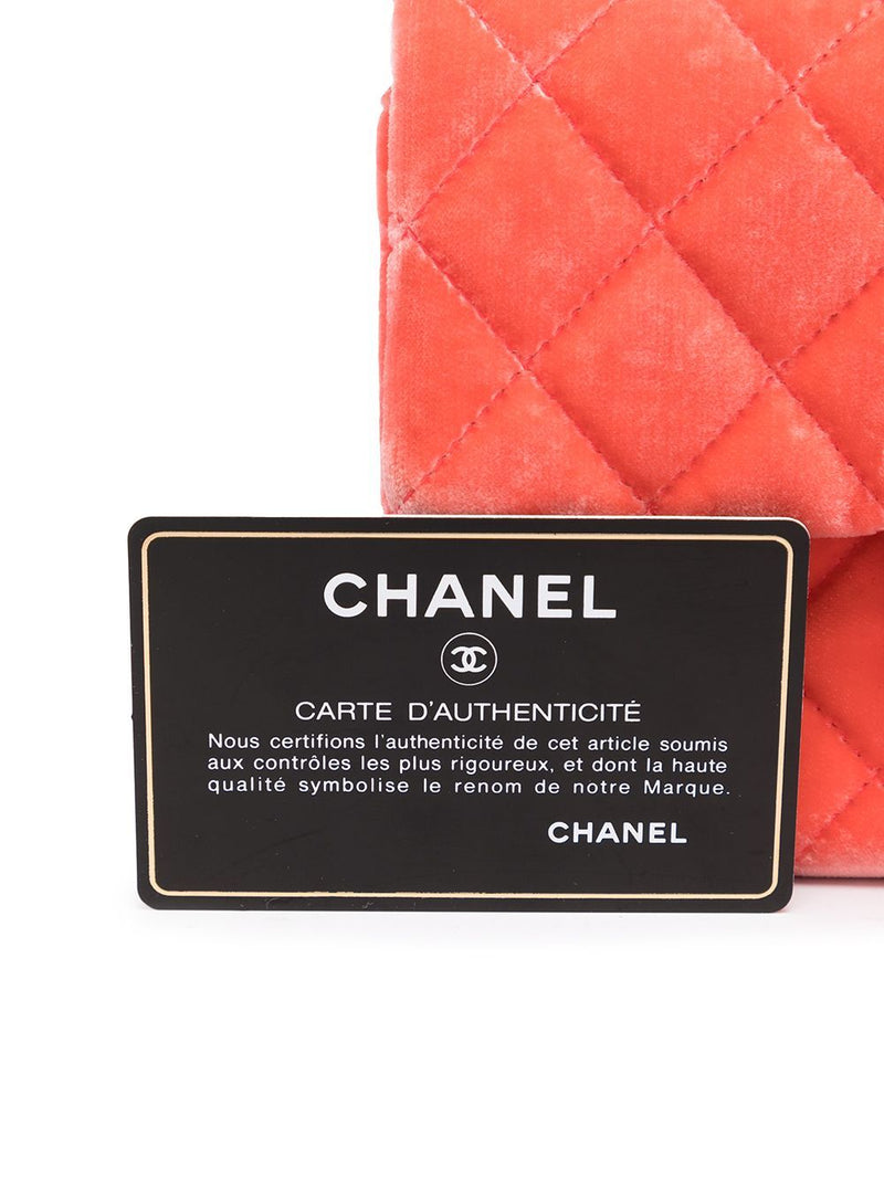 Chanel Pre-Loved 2015 Classic CC Velvet Flap Bag Orange |  