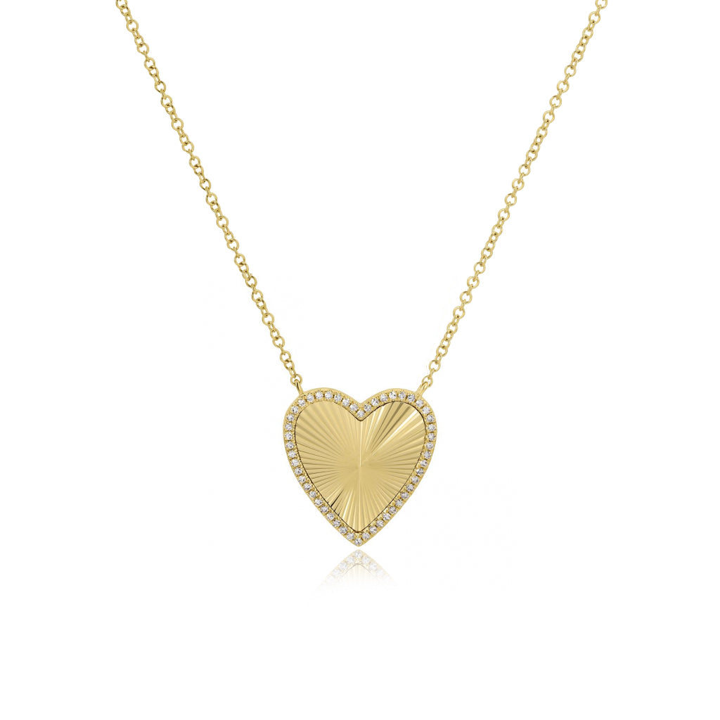 Image of Large Fluted Pave Heart Necklace