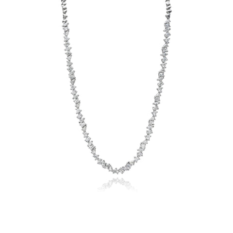 14K White Gold Multi Shape Diamond Bar Necklace