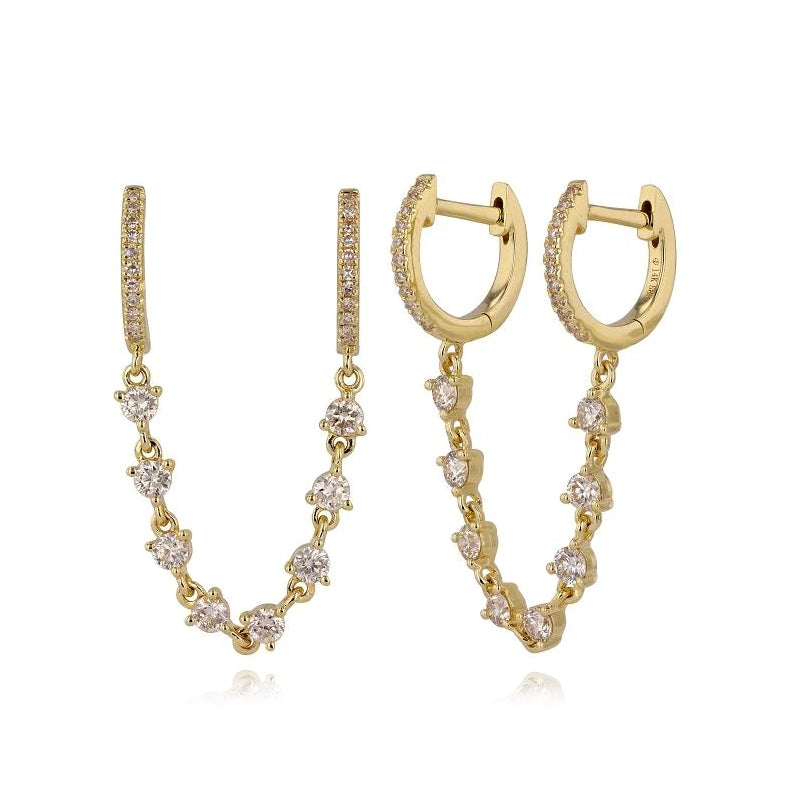 Image of Pave Double Huggie Diamond Chain Earring