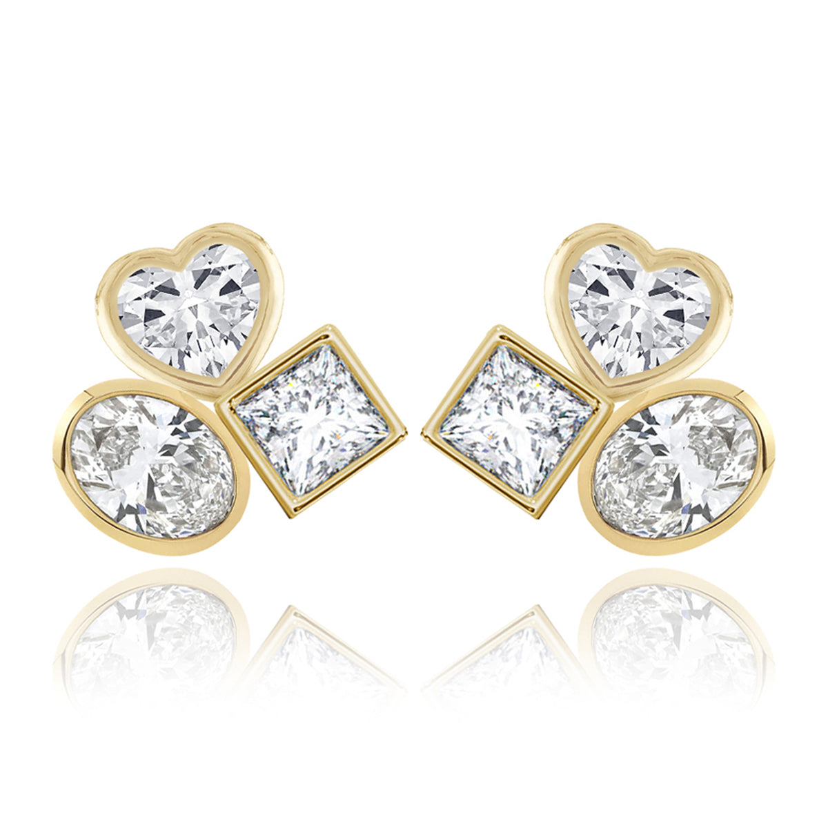 Image of Three Large Multi Shape Diamond Earring