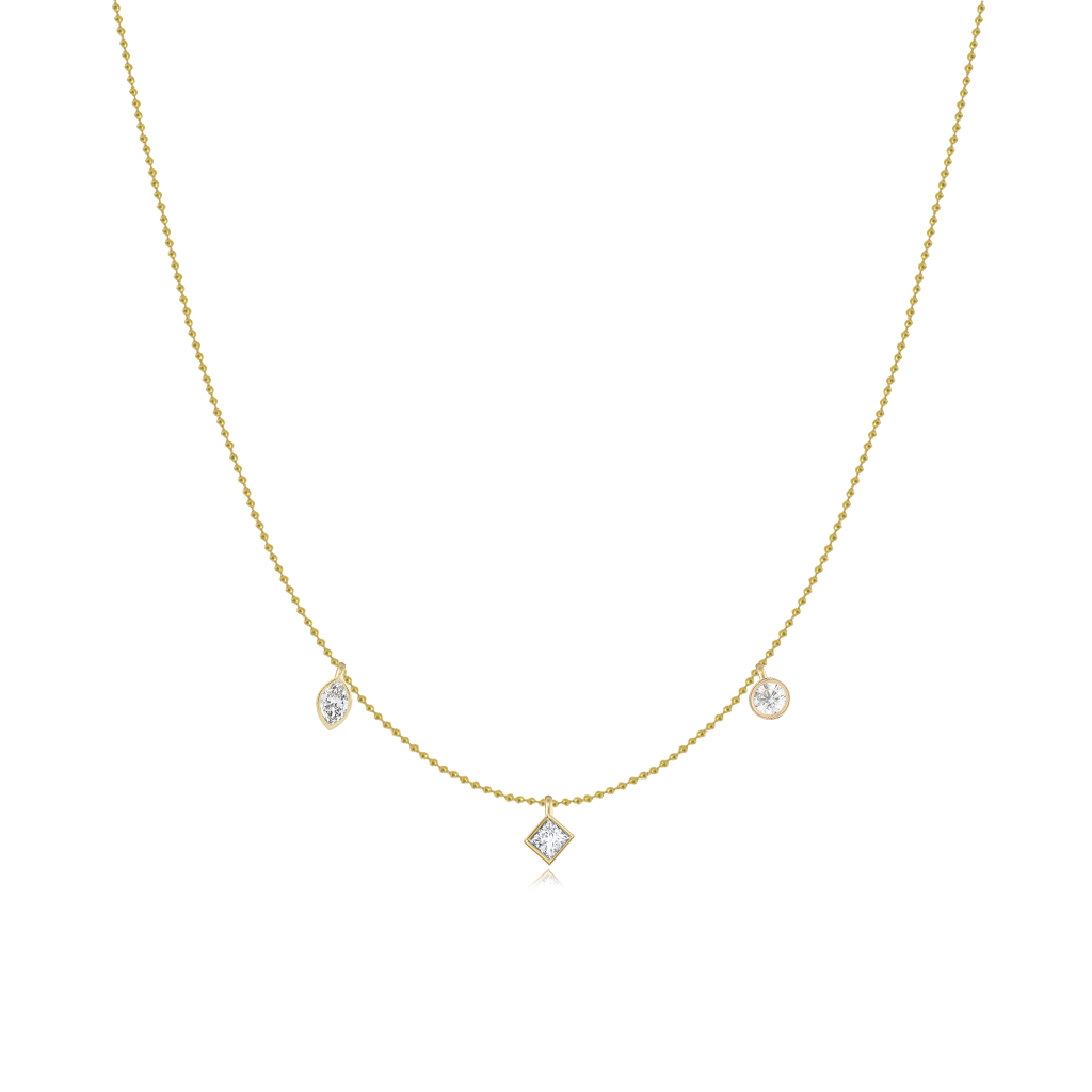Image of Three Diamond Multi Shape Ball Chain Necklace
