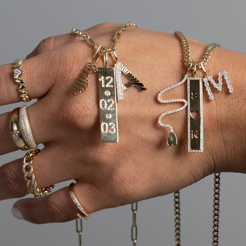 Sideways Cross bracelet with modern letter monogram initials charm in  Sterling silver or solid gold: 10K, 14K or 18K