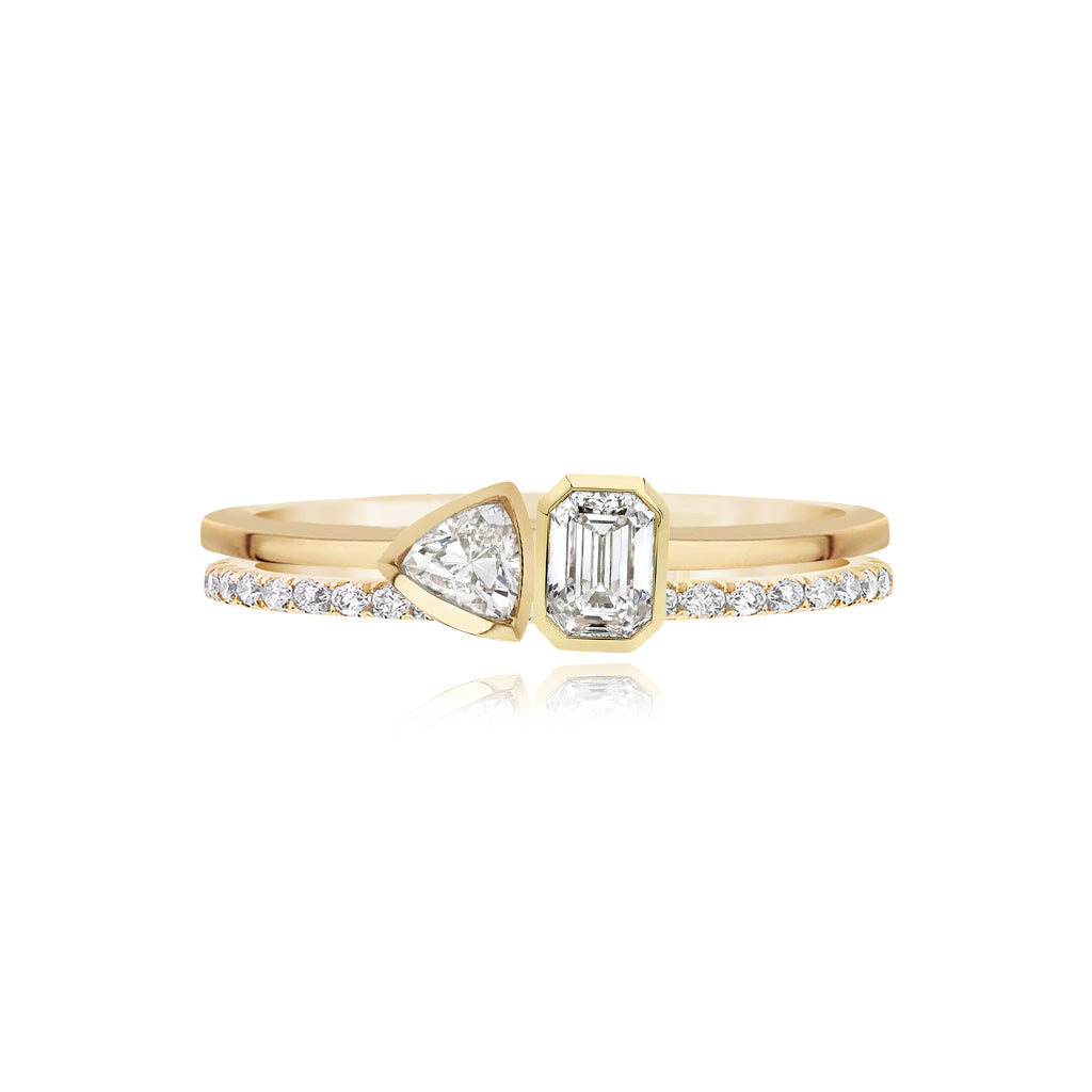 Image of Two Band Two Bezel Diamond Pave and Gold Ring