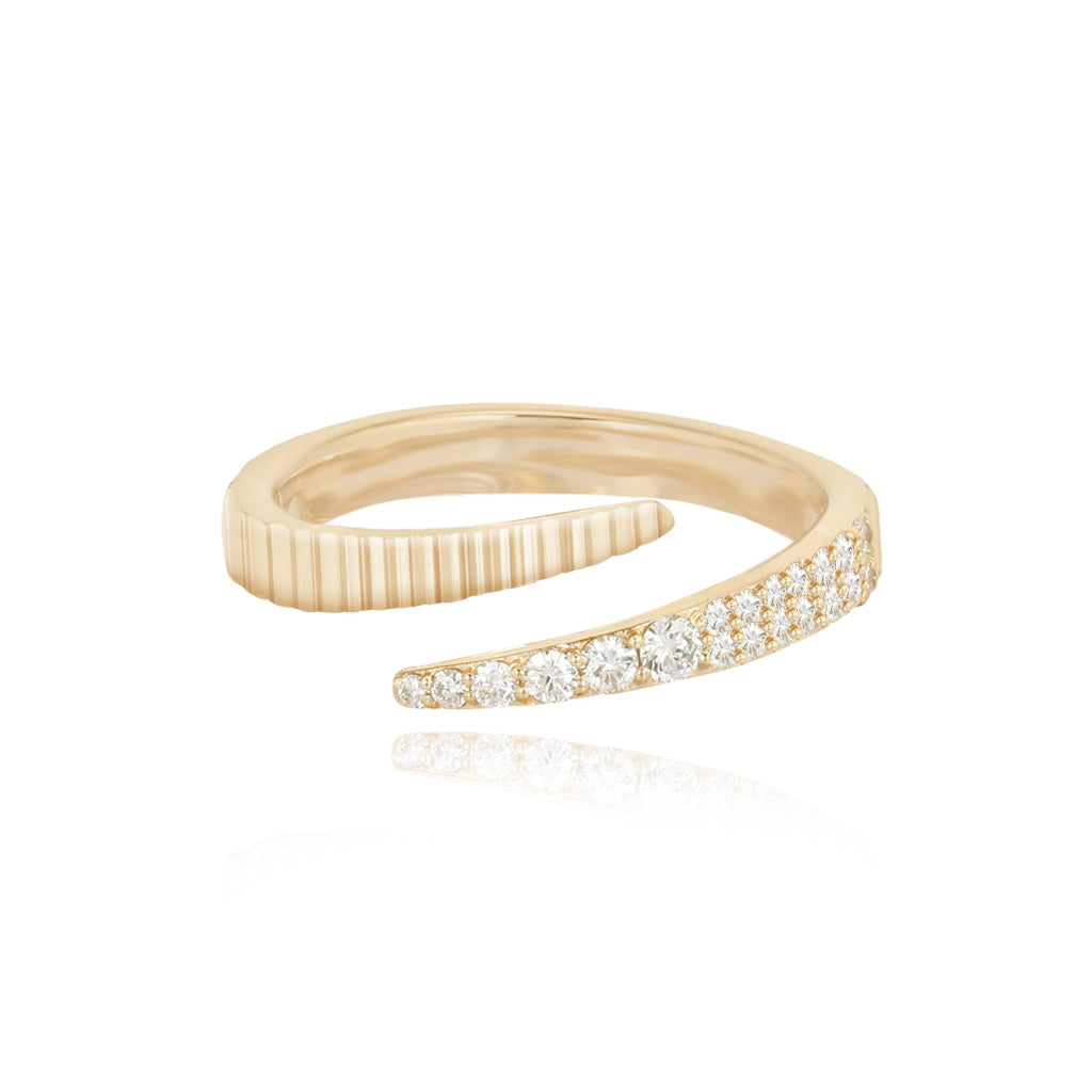 Image of Fluted Swirl Gold and Pave Ring
