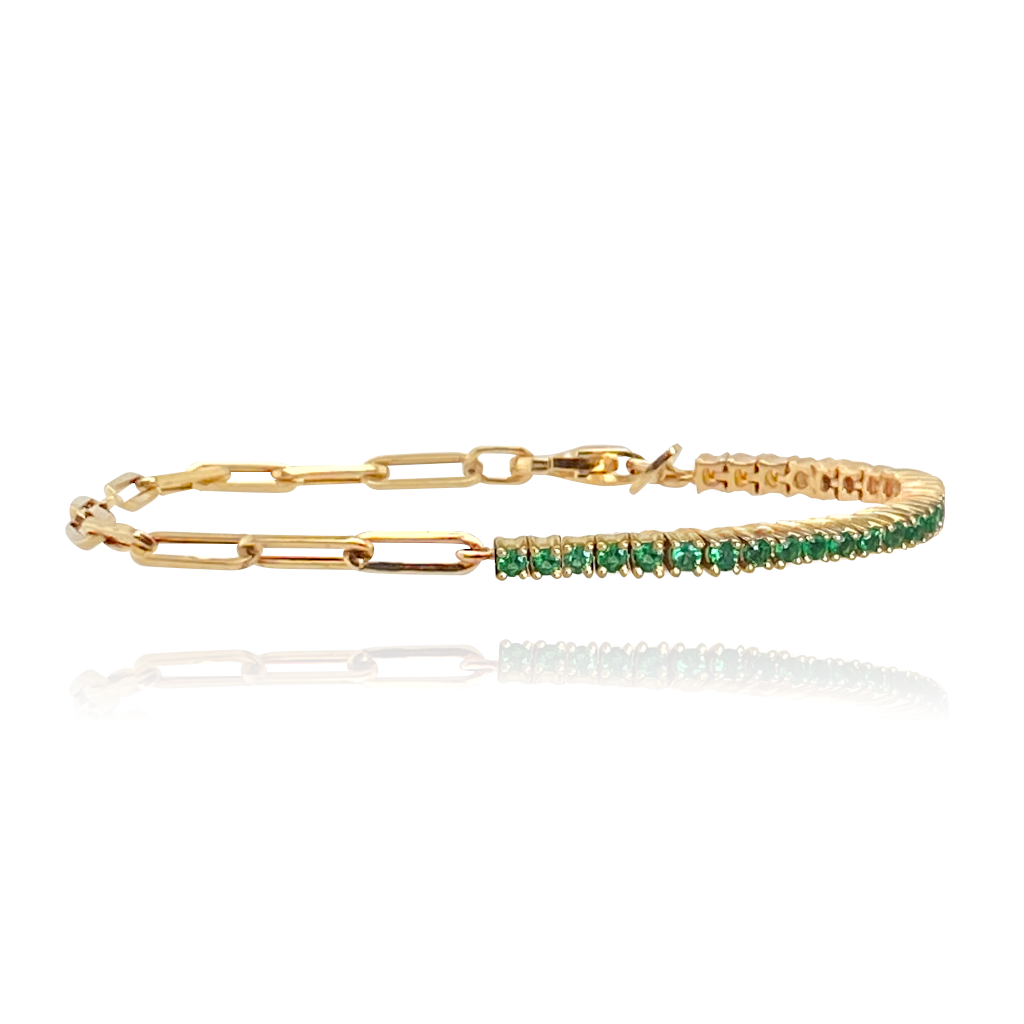 Image of Half & Half Gemstone Tennis Paperclip Bracelet