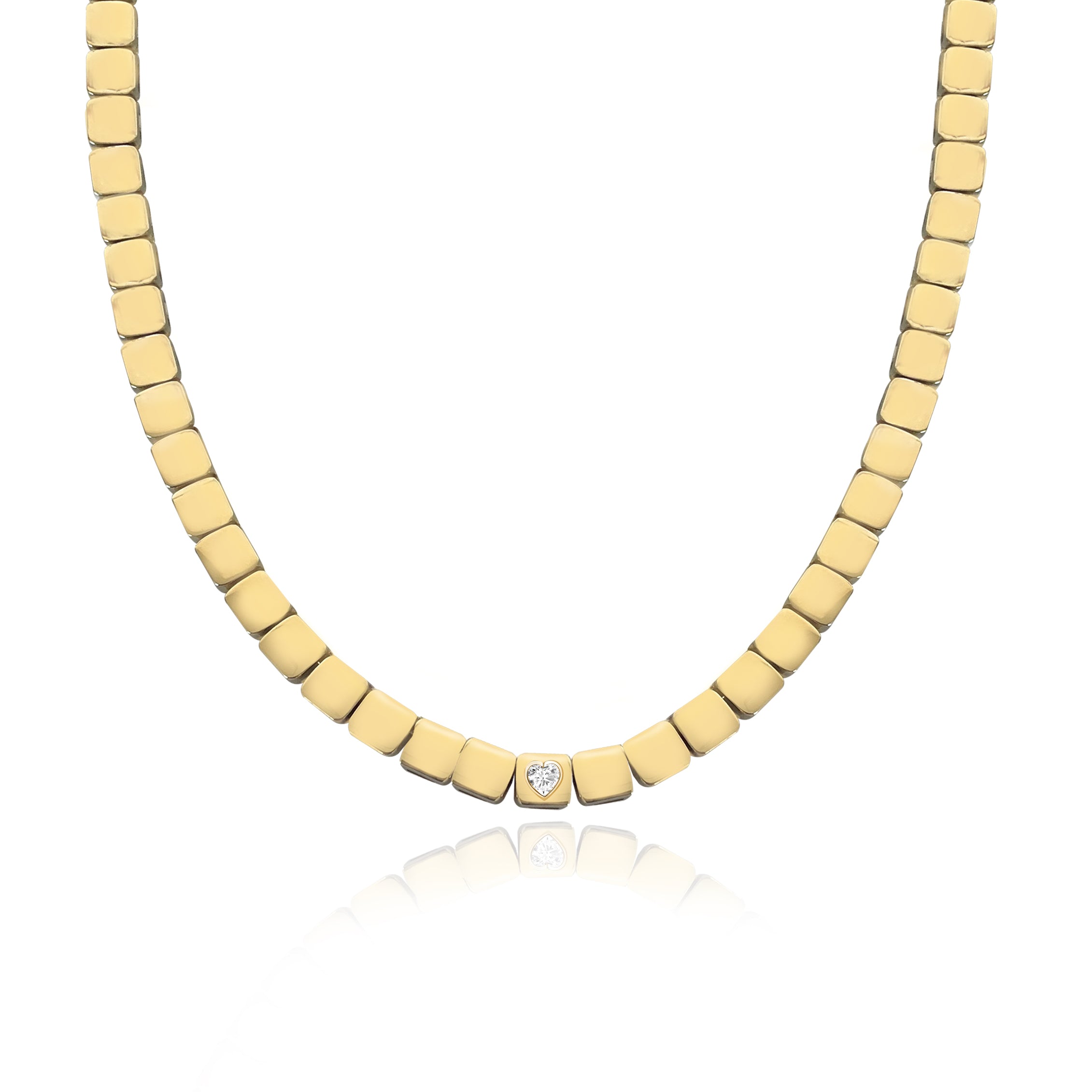 Image of Large Solitaire Golden Square Necklace
