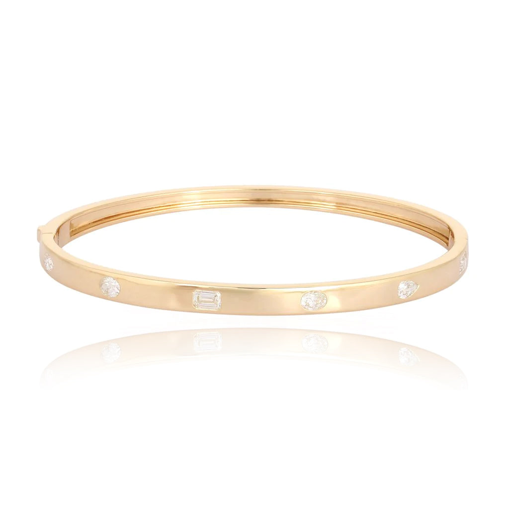 Image of Slim Multi Shape GOLD Inlay Diamonds Bangle