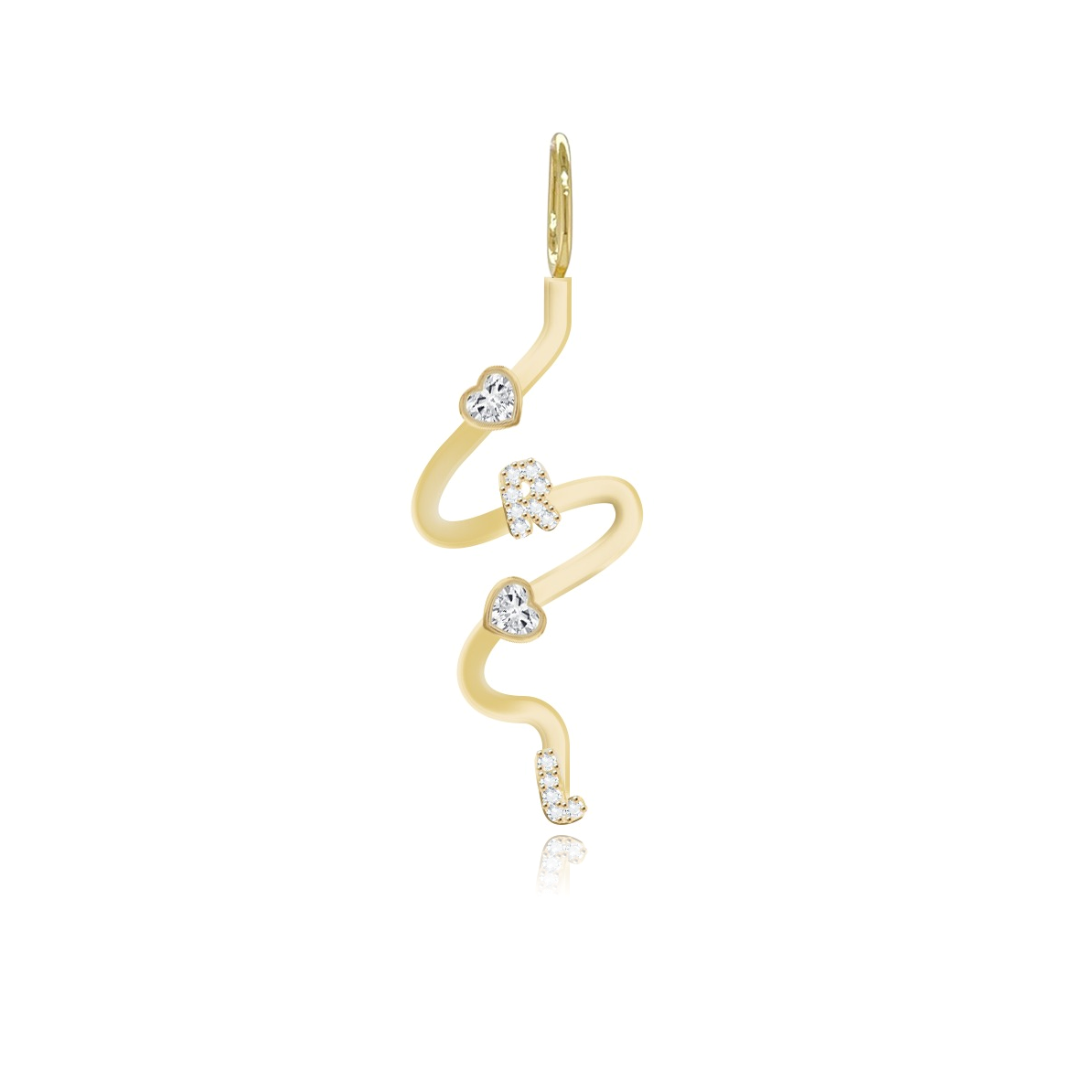 Image of Wiggly Gold Pave Initials & Bezel Solitaire Diamonds Charm