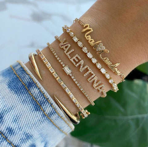 SLIACETE Name Bracelet Personalised Two Three Names Chain Bracelet  Individual Name Plate Initial Letter Symbol Bracelet Gift for Women Girls  (925 Sterling Silver-rose gold color) : Amazon.co.uk: Fashion