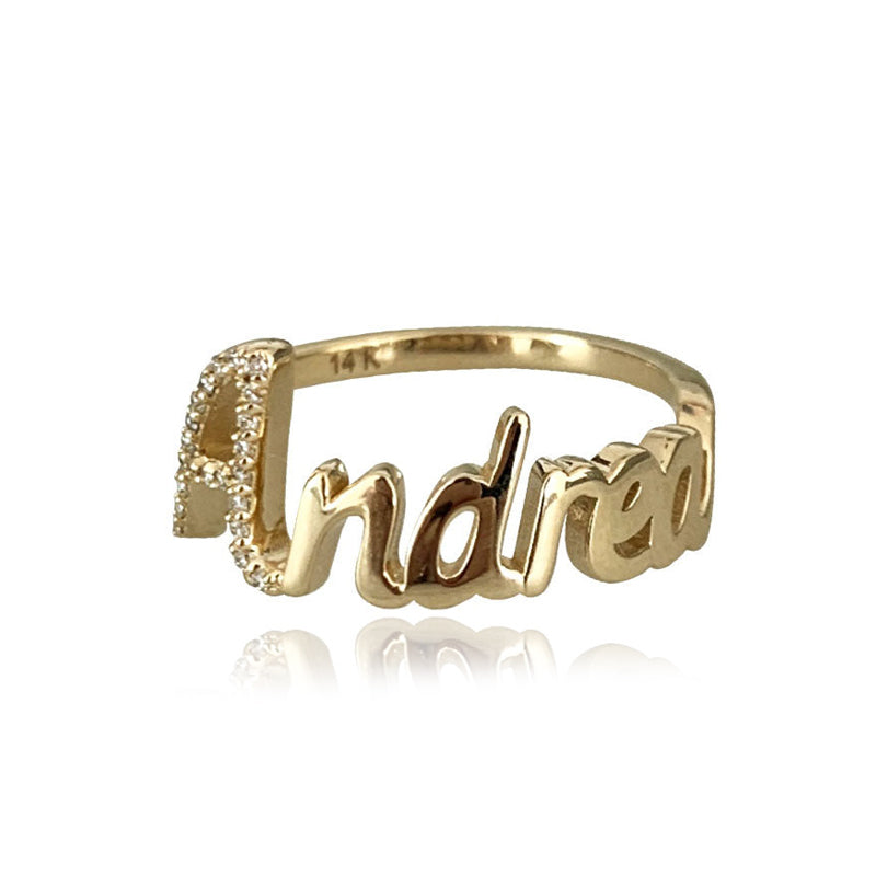 Image of Pave Initial and Gold Name Ring