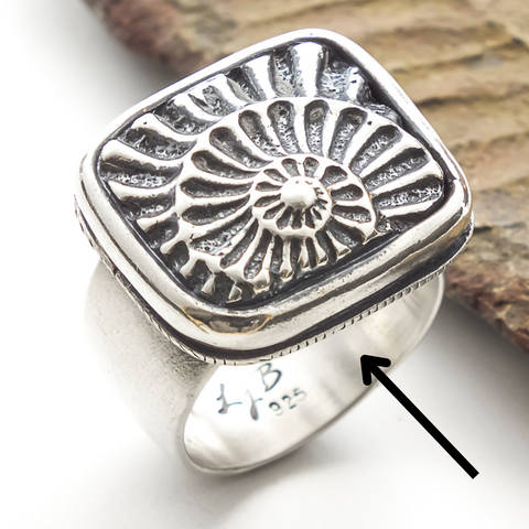 silver ammonite ring