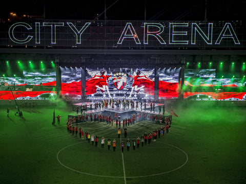 City Arena laser text at stadium