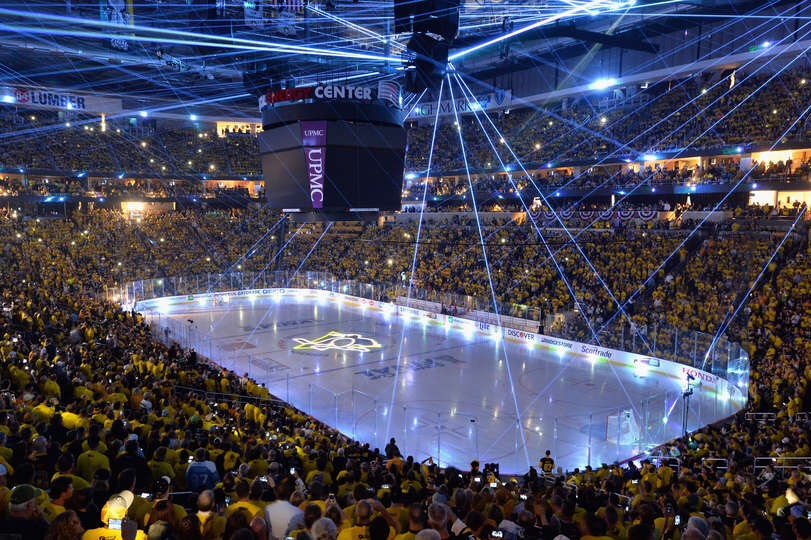 Pittsburg-Penguins Stanley Cup 2016 NHL hockey more laser beams on ice in stadium