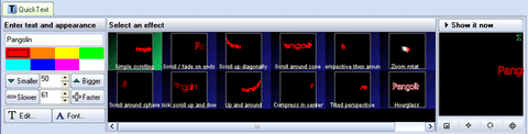 QuickShow screen shot of quicktext tool