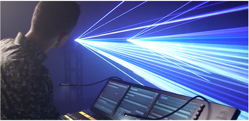 Lighting console with laser in action