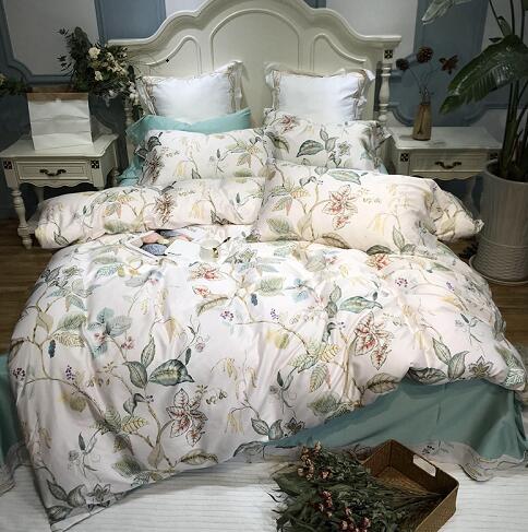 Silky Egyptian Cotton Yellow Chinoiserie Style Birds Flowers Duvet