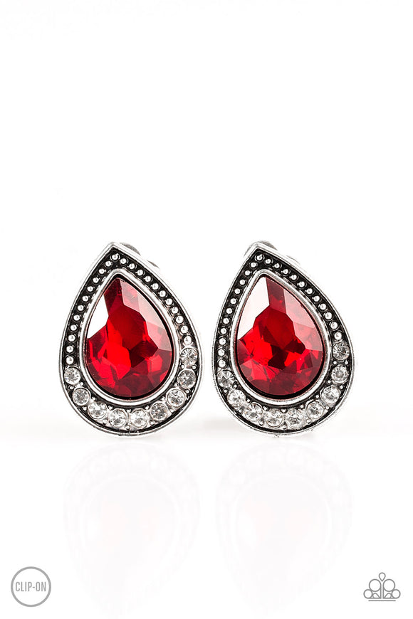 Radiantly Ravishing - Red Clip-On Earring - Box 1