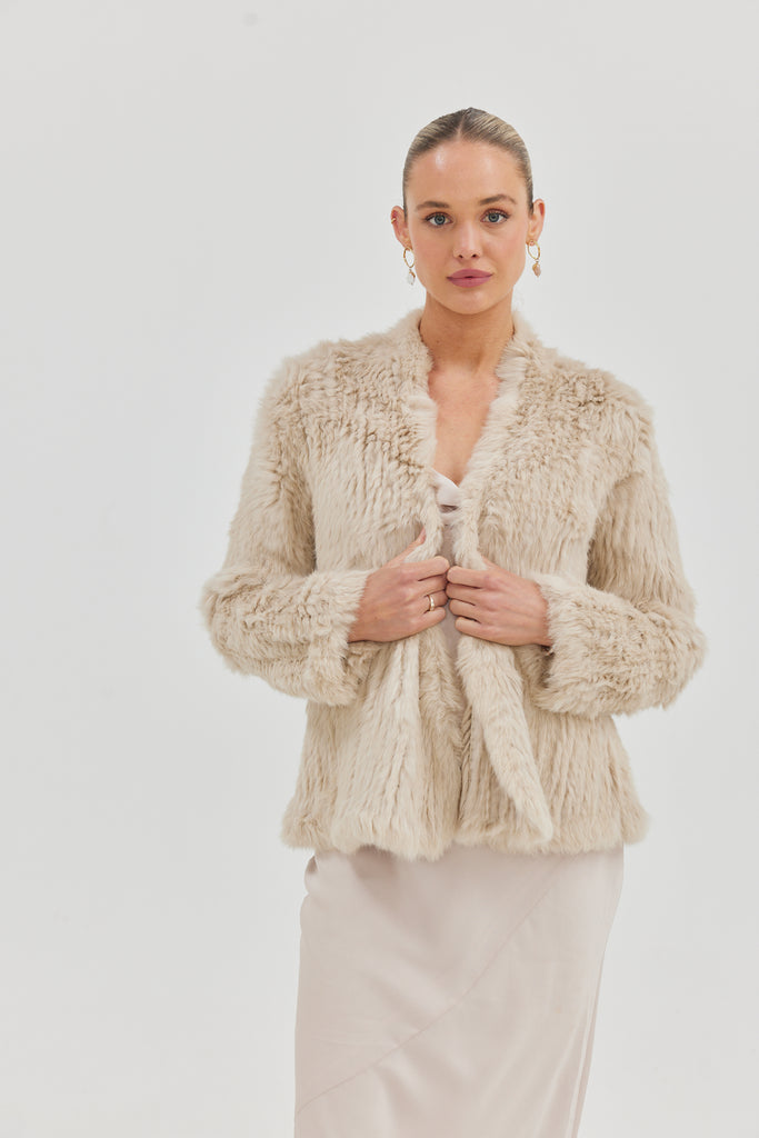 Beige Faux Fur Jacket|281870901-Oatmeal