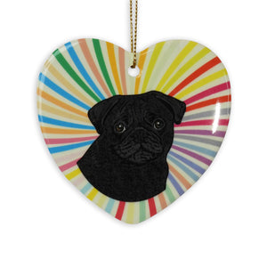 Pug Black Ceramic Heart Ornament