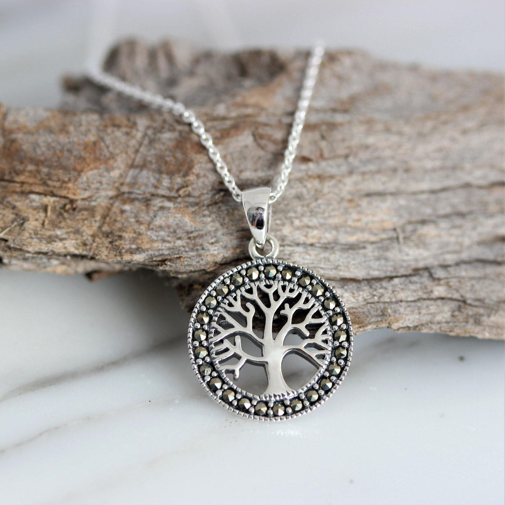 Sterling Silver Tree Of Life Marcasite Pendant Necklace 42cm | STERLING ...