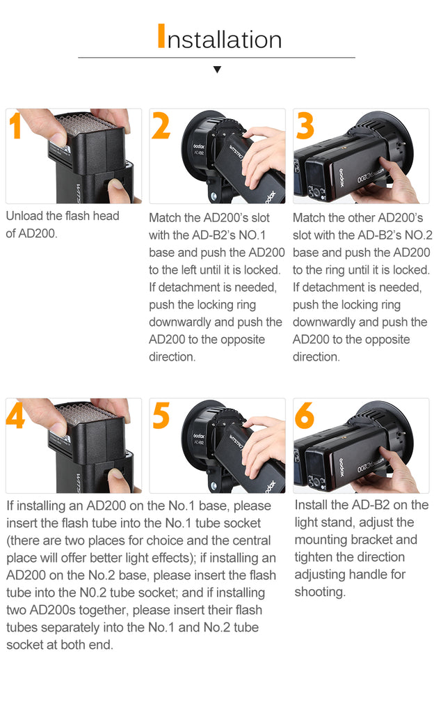 Godox AD-B2 Bowens Mount double tubes Light Head Bracket .