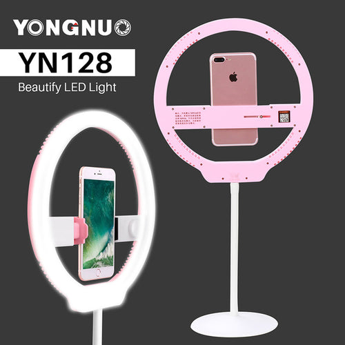 YONGNUO YN128 Dimmable Photography LED Ring Selfie Light 3200K-5500K Portable Video Lighting for iPhone X Nikon Canon DSLR